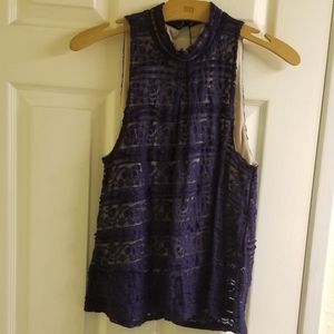 Navy Blue Lace Mock Sleeveless LOVE FIRE Top